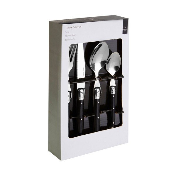 Fekete rozsdamentes acél evőeszköz készlet 16 db-os Swiss – Premier Housewares-image-1