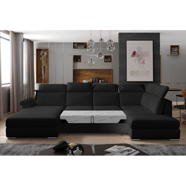 Fekete kinyitható sarokkanapé (jobb oldali-U alakú) Evanell – ELTAP-image-2