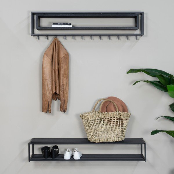 Fekete fém fali fogas polccal 118 cm School – Spinder Design-image-3