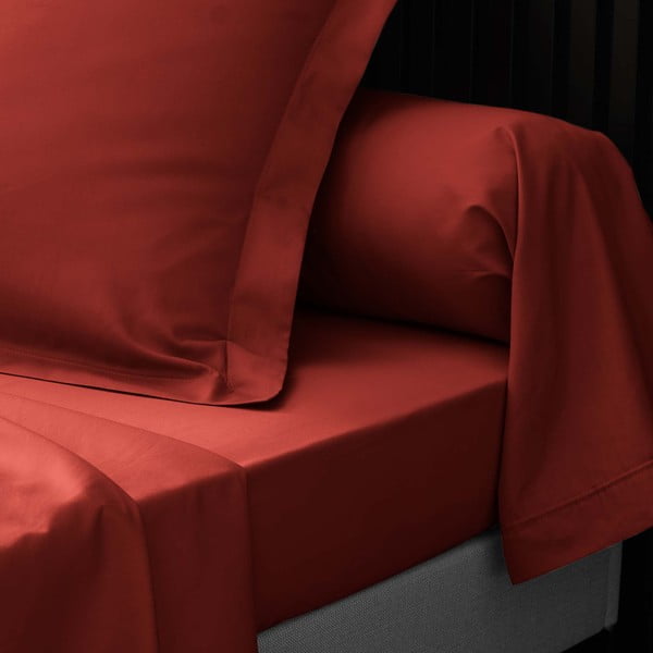 Téglavörös gumis pamut-perkál lepedő 180x200 cm Percaline – douceur d'intérieur-image-2