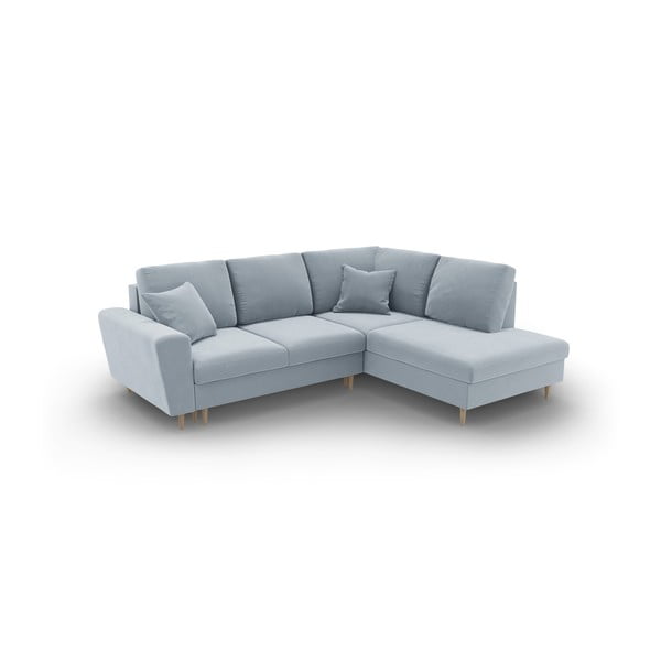 Világoskék bársony kinyitható tárolóhelyes sarokkanapé (jobb oldali-L alakú) Kyoto – Cosmopolitan Design-image-2