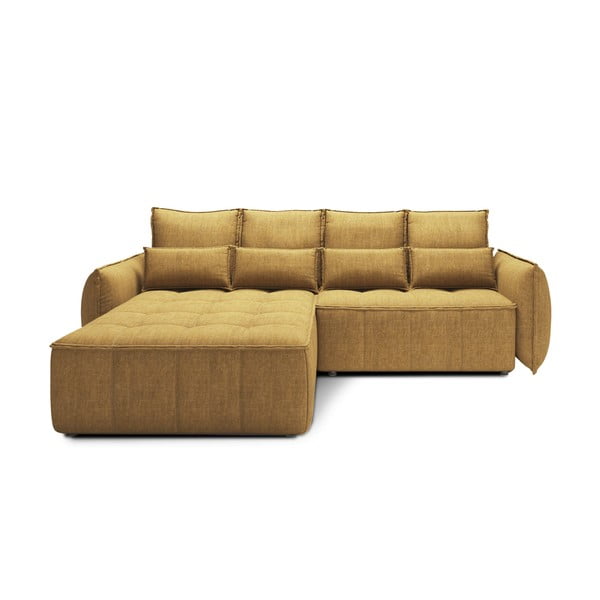 Sárga bársony kinyitható-tárolóhelyes sarokkanapé (bal oldali-heverő résszel) Campo – ELTAP