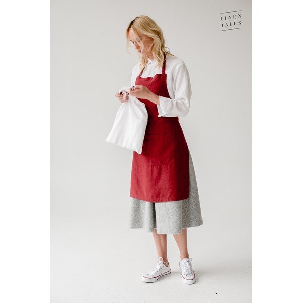 Daily Apron piros len kötény, 80 x 55 cm - Linen Tales-image-3