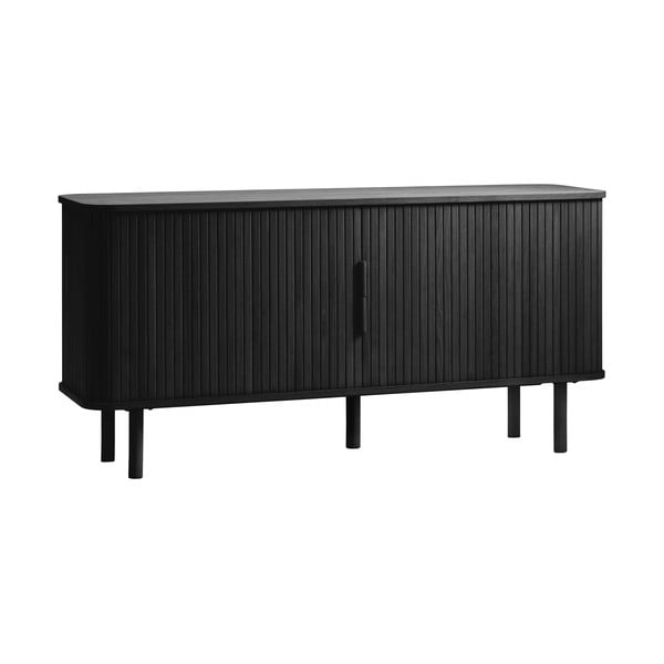 Fekete alacsony komód tolóajtóval, tölgyfa dekorral 76x160 cm Cavo – Unique Furniture-image-4