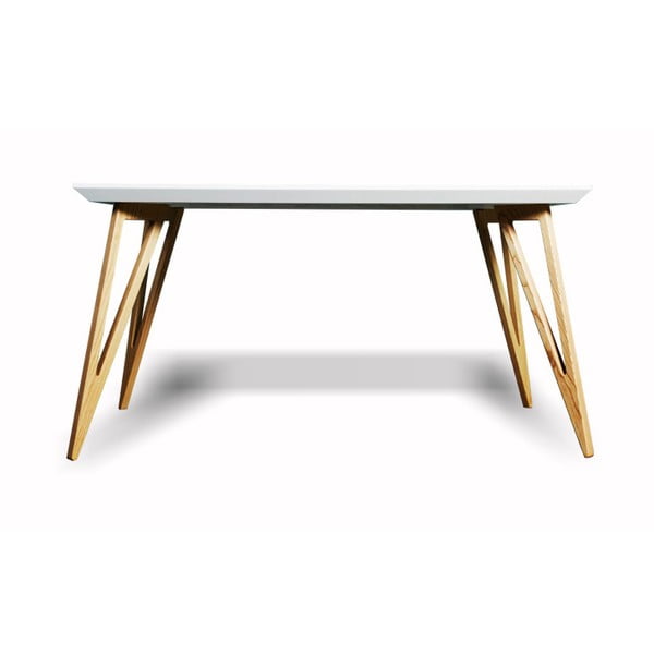 Triangle tömör kőrisfa étkezőasztal fehér asztallappal, 140 x 80 cm - Charlie Pommier