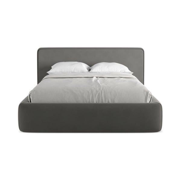 Sötétszürke kárpitozott ágyneműtartós franciaágy ágyráccsal 140x200 cm Kiana – Makamii-image-4