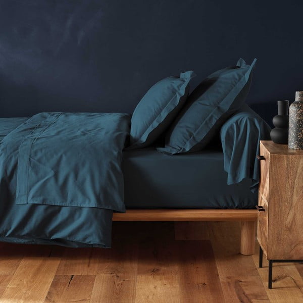 Kék gumis pamut lepedő 160x200 cm Lina – douceur d'intérieur-image-1