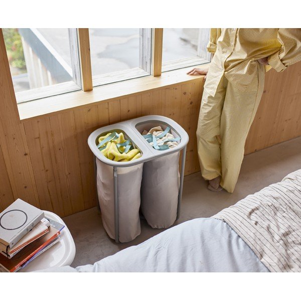 Világosszürke textil szennyeskosár 2x40 l Duo – Joseph Joseph-image-1