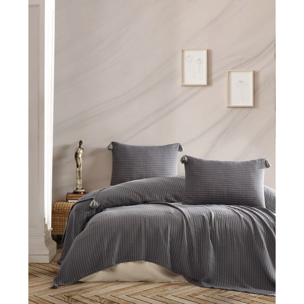 Sötétszürke steppelt ágytakaró és párnahuzat szett franciaágyra 220x240 cm Costa - Mijolnir