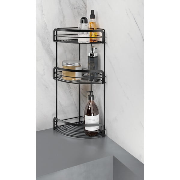 Origin fekete háromszintes fürdőszobai sarokpolc - Metaltex-image-1