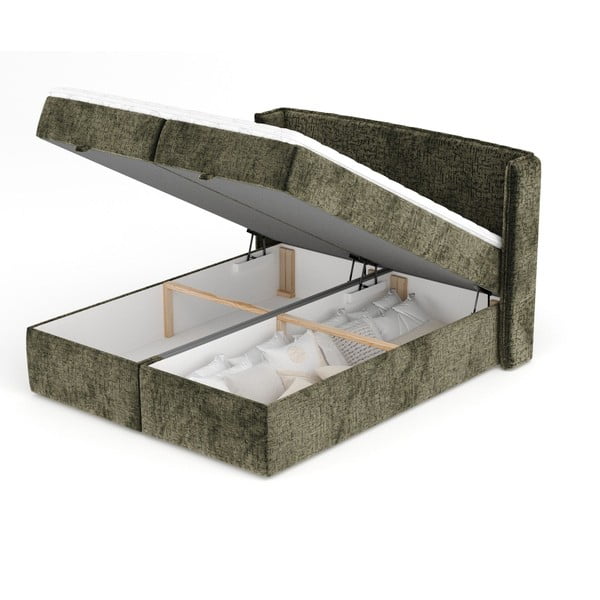 Sötétzöld ágyneműtartós boxspring ágy 160x200 cm Passion – Maison de Rêve-image-3