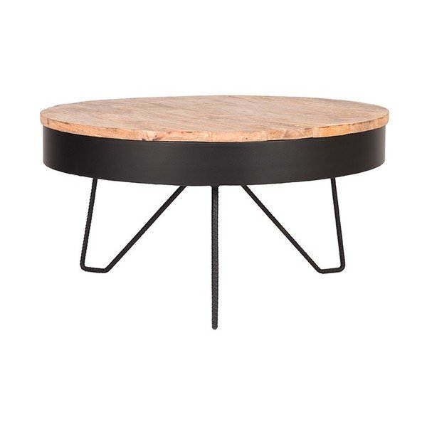 Saran fekete dohányzóasztal mangófa lappal, ⌀ 80 cm - LABEL51-image-2