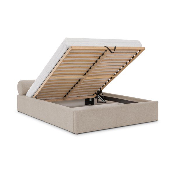 Bézs kárpitozott ágyneműtartós franciaágy ágyráccsal 160x200 cm Cille – Ropez-image-2