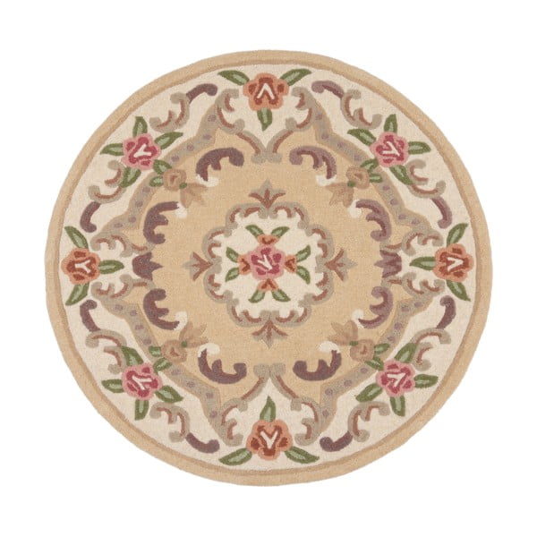 Aubusson bézs gyapjú szőnyeg, ⌀ 120 cm - Flair Rugs