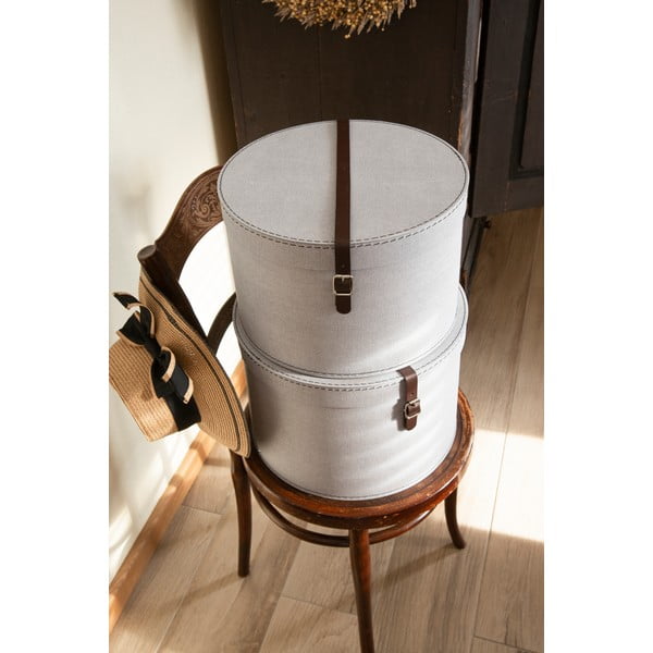 Világosszürke fedeles karton tárolódoboz szett 2 db-os ø 37,5x25,5 cm Rut Canvas Paper Laminate – Bigso-image-2