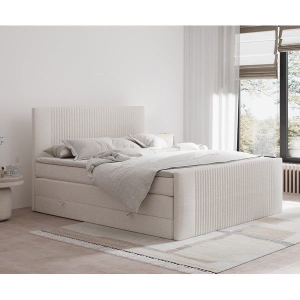 Bézs ágyneműtartós boxspring ágy 160x200 cm Bergamo – Maison de Rêve-image-1