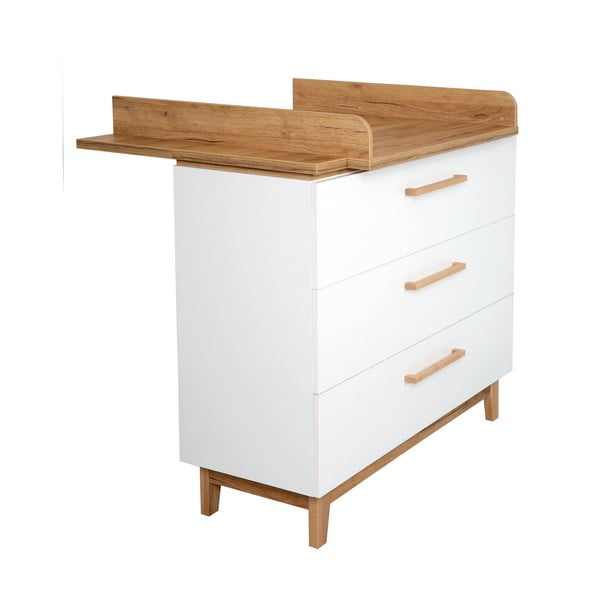 Fehér alacsony gyerek komód pelenkázó feltéttel tölgyfa dekorral 118x104 cm Finn – Roba-image-3