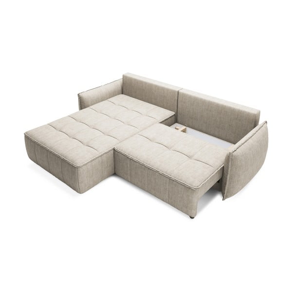 Bézs bársony kinyitható-tárolóhelyes sarokkanapé (bal oldali-heverő résszel) Campo – ELTAP-image-1