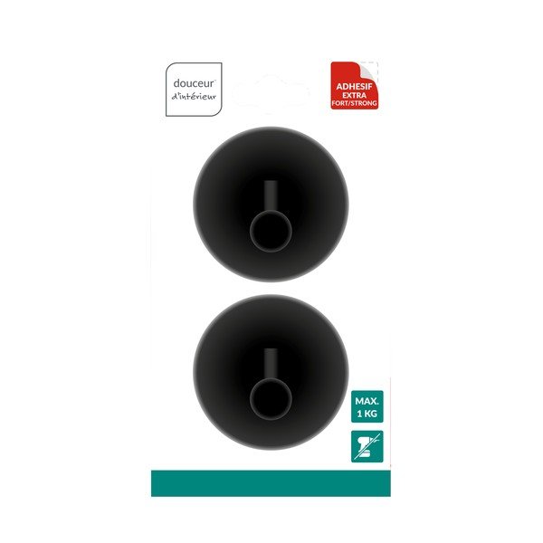 Matt fekete öntapadós fém akasztó szett 2 db-os Fixeo – douceur d'intérieur-image-1