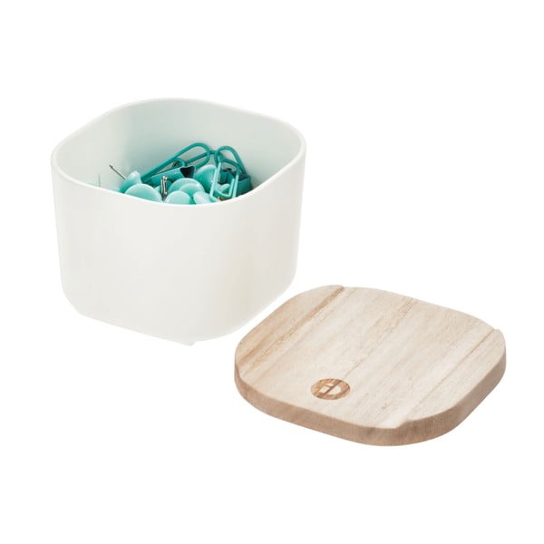 Eco fehér tárolódoboz paulownia fa fedéllel, 9 x 9 cm - iDesign-image-3