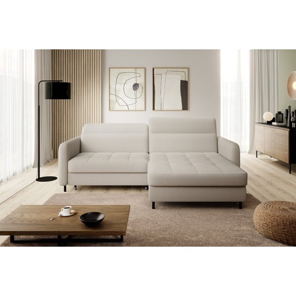 Bézs buklé kinyitható-tárolóhelyes sarokkanapé (jobb oldali-heverő résszel) Gomsi – ELTAP-image-3