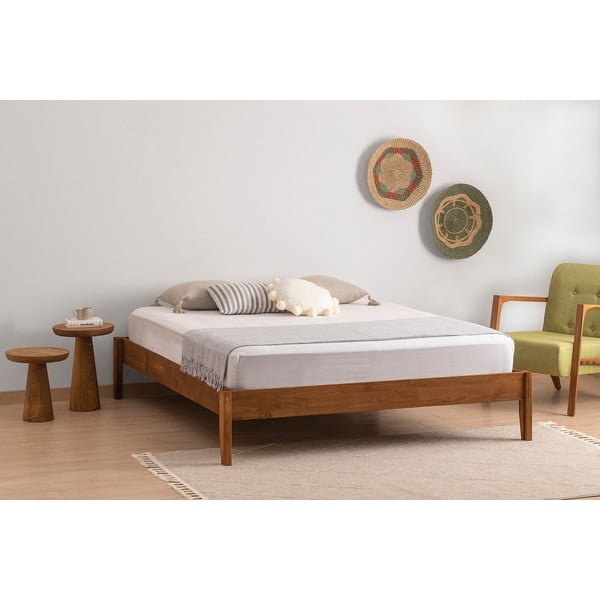 Natúr színű-sötétbarna lucfenyő franciaágy ágyráccsal 180x200 cm Galaksi – Kalune Design-image-1