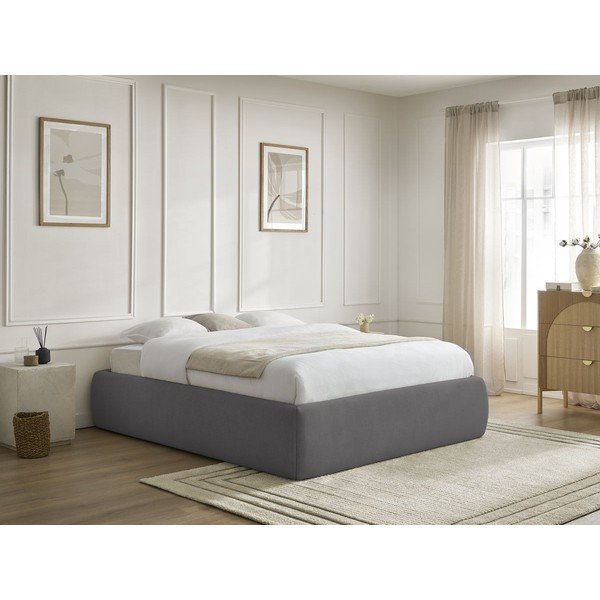 Sötétszürke kárpitozott ágyneműtartós franciaágy ágyráccsal, ágytámla nélkül 160x200 cm Inera – Bobochic Paris-image-1