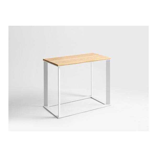 Skaden tárolóasztal fehér lábazattal és tölgyfa asztallappal, hossza 100 cm - Custom Form