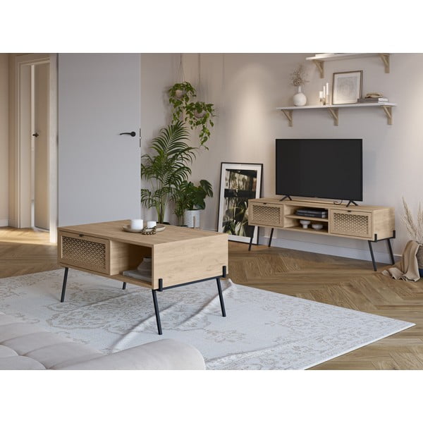 Natúr színű TV-állvány tölgyfa dekorral 140x51 cm Ecrin – Marckeric-image-1