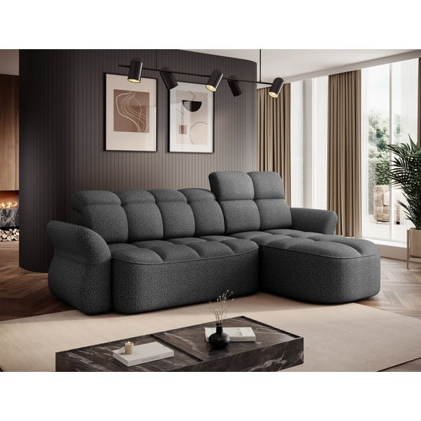 Sötétszürke bársony kinyitható-tárolóhelyes sarokkanapé (jobb oldali-heverő résszel) Beneth – ELTAP-image-3