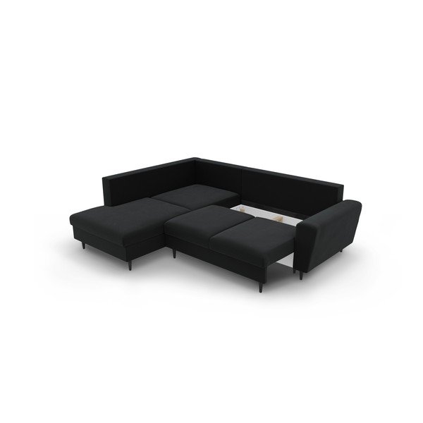 Fekete bársony kinyitható tárolóhelyes sarokkanapé (bal oldali-L alakú) Kyoto – Cosmopolitan Design-image-3