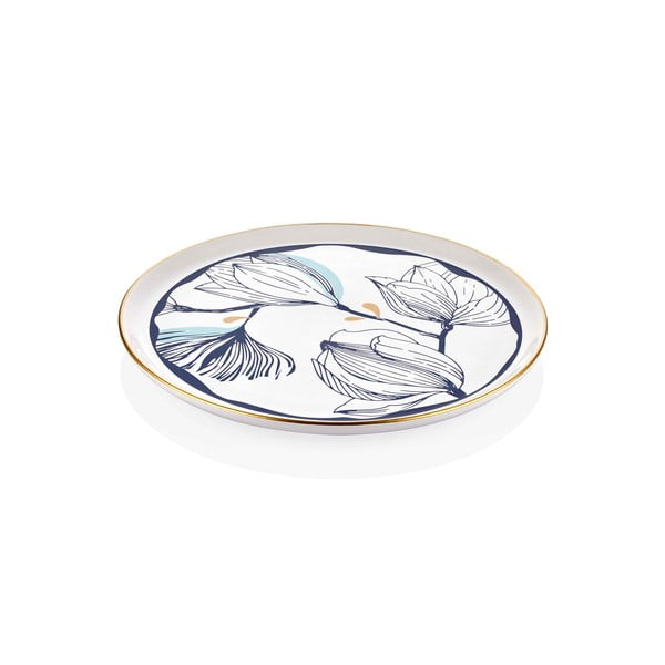 Bleu fehér porcelán szervírozó tányér kék virágokkal, ⌀ 30 cm - Mia