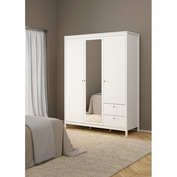 Fehér ruhásszekrény tükörrel 150x199x58 cm Madrid – Tvilum-image-3