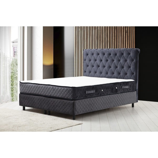 Sötétkék ágyneműtartós boxspring ágy 160x200 cm Sonata – Kalune Design-image-1