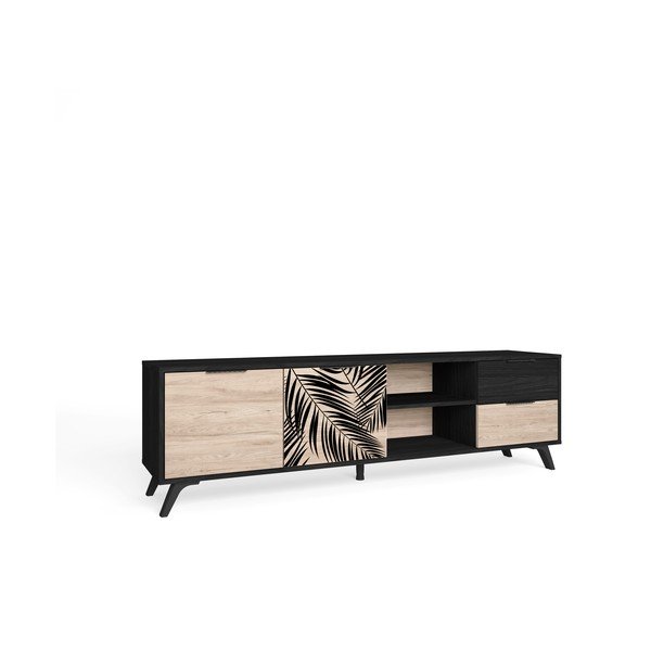 Fekete TV-állvány tölgyfa dekorral 181x53 cm Palmera - Marckeric-image-2