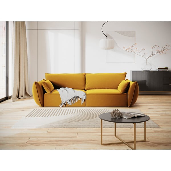 Mustársárga bársony kanapé 208 cm Vanda – Mazzini Sofas-image-1