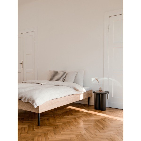 Fekete forgácslemez franciaágy ágytámla nélkül ágyráccsal 160x200 cm Streiko – noo.ma-image-1