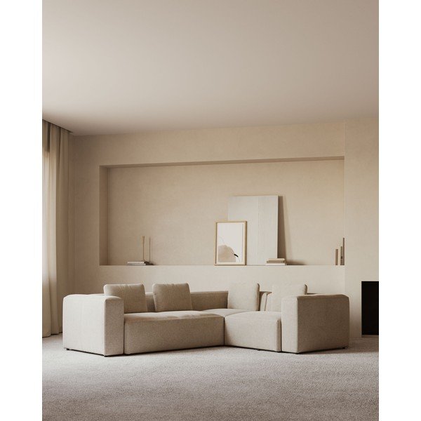 Bézs zsenília sarokkanapé Blok – Kave Home-image-1