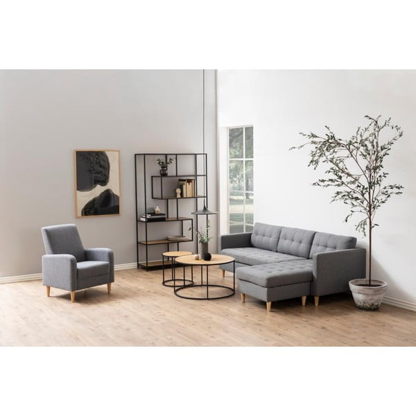 Fekete-natúr színű könyvespolc tölgyfa dekorral 114x185 cm Seaford – Actona-image-4