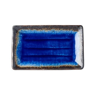 Cobalt kék kerámia szervírozó tányér, 21 x 13 cm - MIJ
