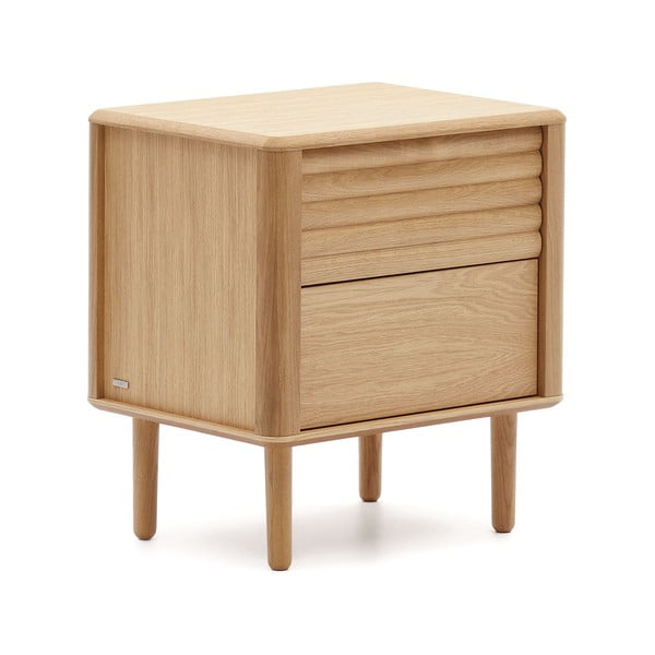 Natúr színű éjjeliszekrény tölgyfa dekorral Lenon – Kave Home-image-2