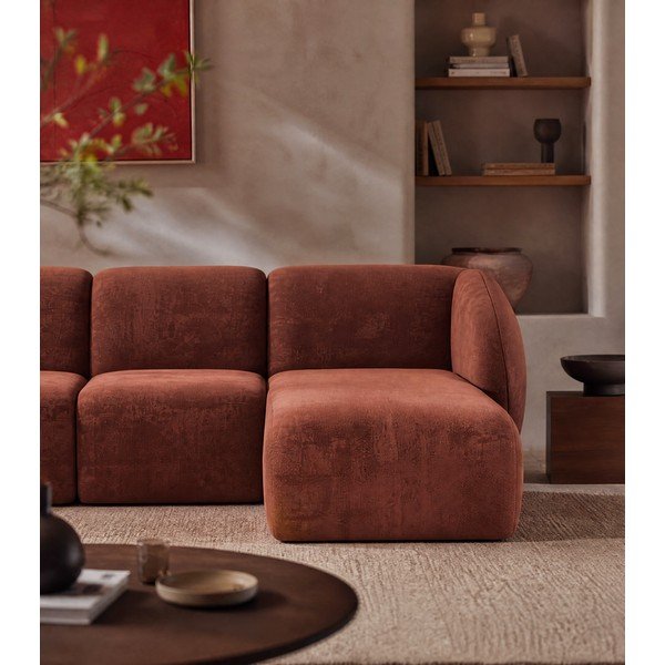 Terrakotta színű zsenília sarokkanapé (U alakú)  Lani – Makamii-image-3
