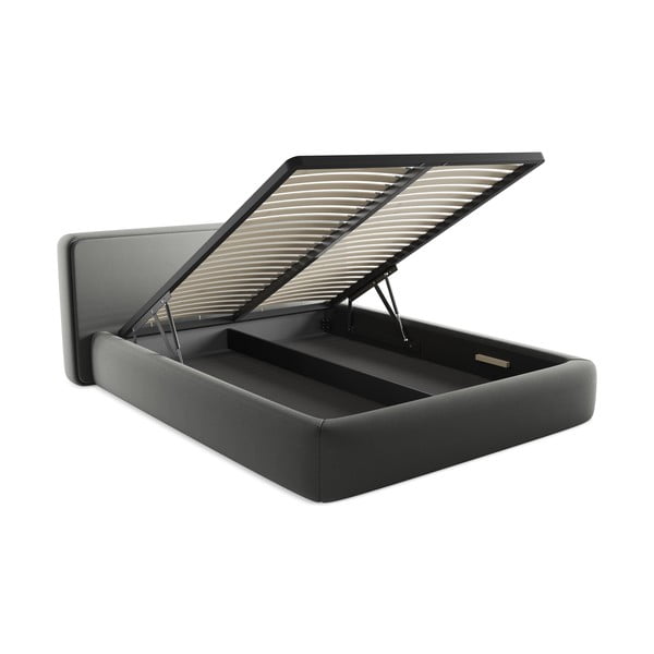 Szürke kárpitozott ágyneműtartós franciaágy ágyráccsal 160x200 cm Kiana – Makamii-image-3