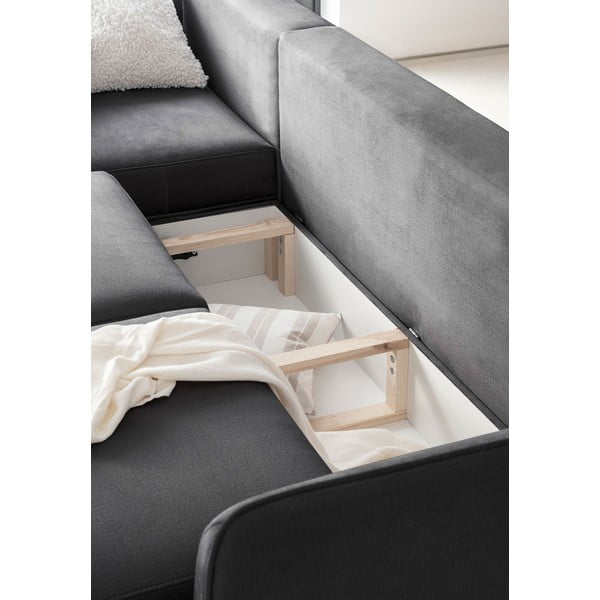 Sötétszürke bársony kinyitható-tárolóhelyes sarokkanapé (bal oldali-heverő résszel) Silva – ELTAP-image-3