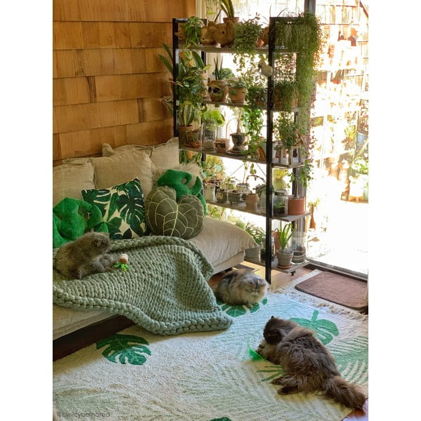 Zöld-krémszínű mosható kézi szövésű pamut gyerek szőnyeg 140x200 cm Tropical Green – Lorena Canals-image-3