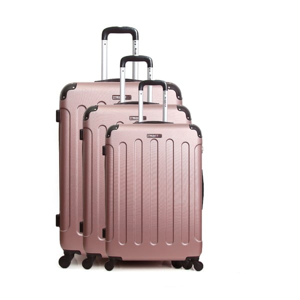 Vanity Cadenas 3 részes, rózsaszín gurulós utazó bőrönd szett - Bluestar