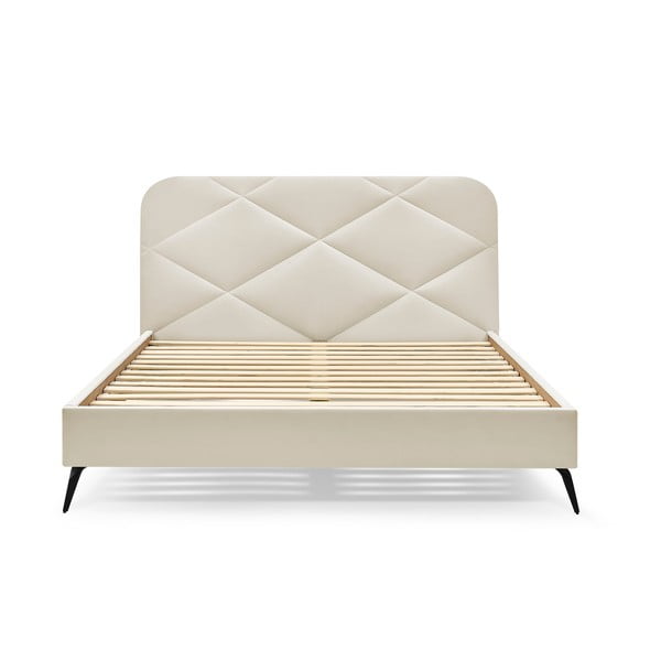 Bézs kárpitozott franciaágy ágyráccsal 180x200 cm Prune – Bobochic Paris-image-3