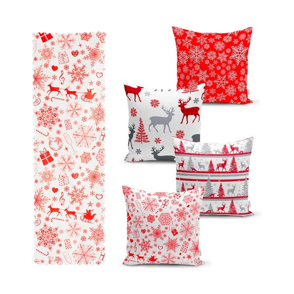 Red Snowflakes 4 db karácsonyi párnahuzat és asztali futó szett - Minimalist Cushion Covers