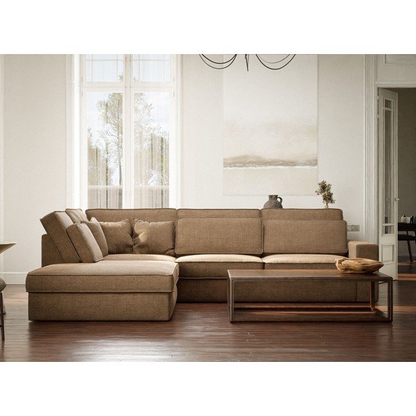 Világosbarna zsenília sarokkanapé (bal oldali-L alakú) Kirou – Maison de Rêve-image-4