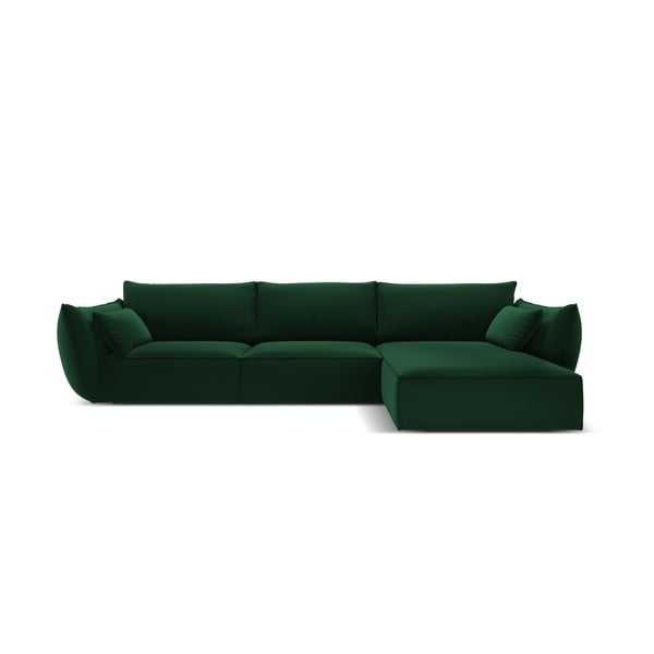 Sötétzöld bársony sarokkanapé (jobb oldali-heverő résszel) Vanda – Mazzini Sofas